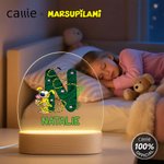 Personalisierte Long-Tailed Leopard Marsupilami Oval LED-Nachtlicht mit Namen und hölzernen Basis Geburtstag Geschenk für Kleinkinder Kinder | Callie × Marsupilami®