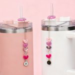 Personalized Pink Hearts Acrylic Tumbler Charm with Initial Daily Use Birthday Anniversary Gift for Women