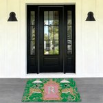 Personalized Leopard Pagoda Chinoiserie Non-Slip Door Mat with Initial Entryway Home Decor Housewarming Gift for Family