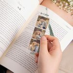 Marque-Page en Acrylique Personnalisé avec 3 Photos Nom et Texte Accessoire de Lecture Cadeau d’Anniversaire pour Ami Famille