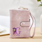 Personalised Cartoon Graduate Character Tri-fold PU Leather Wristlet Wallet with Initial and Card Holder  Graduation Birthday Gift for Women Graduates