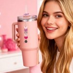 Personalized Pink Hearts Acrylic Tumbler Charm with Initial Daily Use Birthday Anniversary Gift for Women