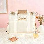 Personalized Embroidered Name Multi-Pocket Canvas Tote Bag with Shoulder Strap Daily Use Birthday Gift for Women