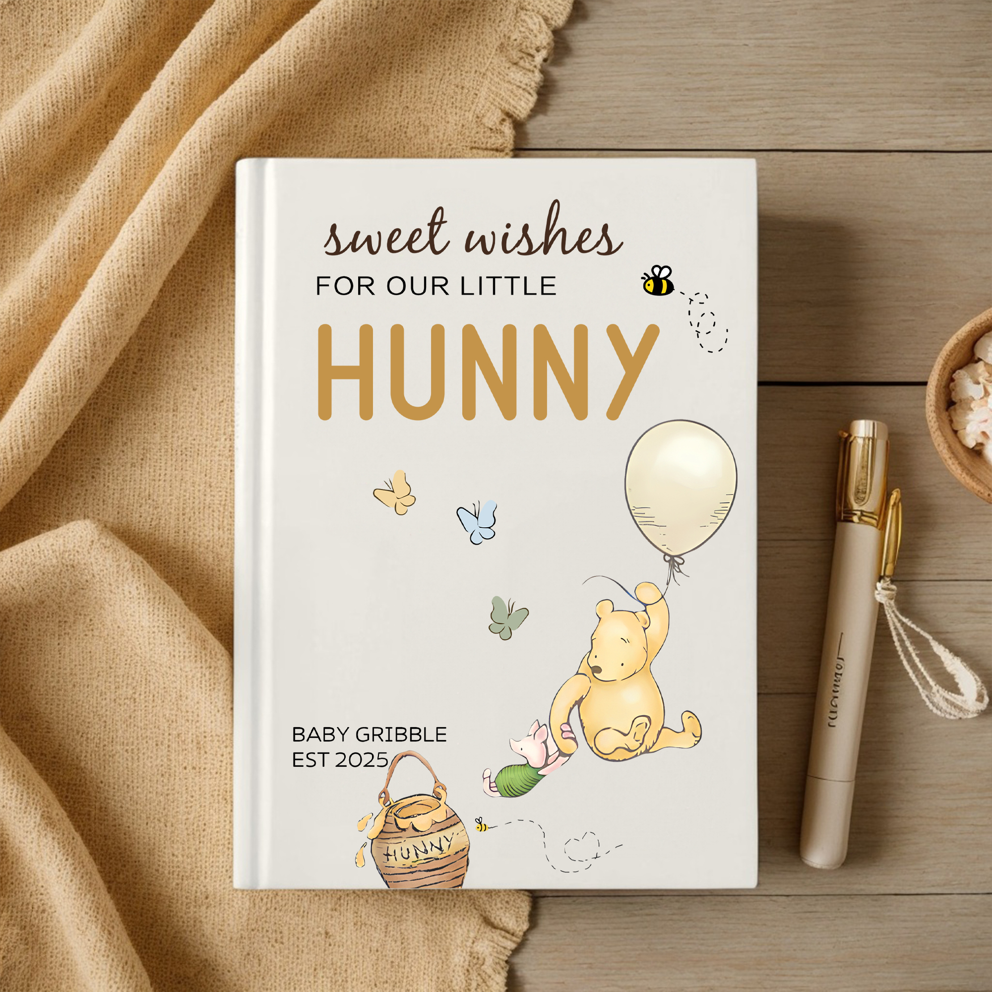 Personalized Classic Winnie the Pooh Sweet Wishes for Our Little Hunny Guestbook with Name and Year Baby Shower Gift for New Parents
