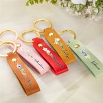 Personalized Birth Flower PU Leather Keychain with Name Wedding Party Birthday Anniversary Gift for Woman