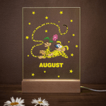 Personalized Long-Tailed Leopard Marsupilami Name Acrylic LED Night Light with Wooden Base Home Decor Birthday Gift for Kids | Callie × Marsupilami®