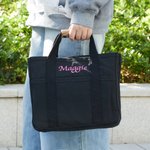 Personalized Embroidered Name Multi-Pocket Canvas Tote Bag with Shoulder Strap Daily Use Birthday Gift for Women