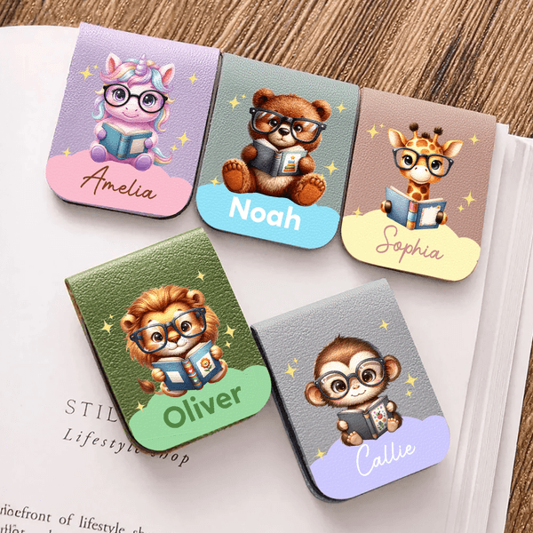 Personalized Cloud Animal Magnetic PU Leather Bookmark Clip with Name Reading Birthday Gift for Book Lovers Kids