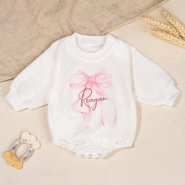 Personalisierte Bow Soft Long Sleeve Baby Mädchen Onesie Sweatshirt mit Namen Baby Dusche Geburtstag Geschenk für Neugeborene neue Eltern