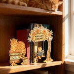 Gepersonaliseerde Leeskat Schommel Houten Bibliotheek Teken Boek Leest Tracker Set met Naam en Tekst Boekenplank Decor Verjaardagscadeau voor Lezers Boekenliefhebbers