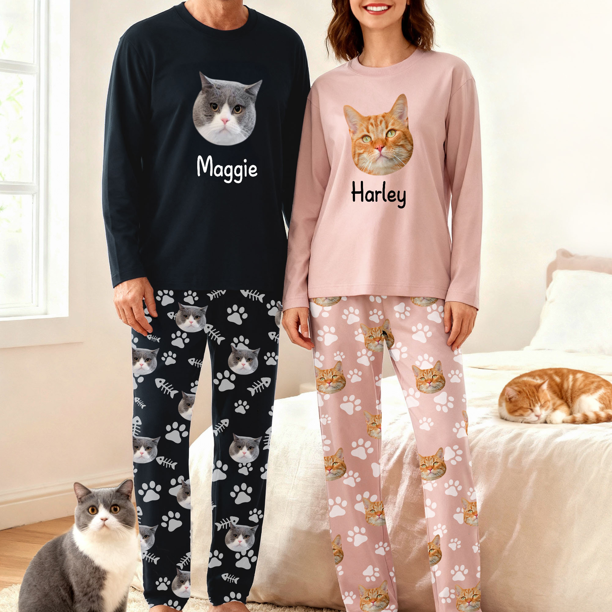 Set de pyjama à manches longues personnalisé avec nom et photo d'animal - Cadeau d'anniversaire pour les propriétaires d'animaux de compagnie