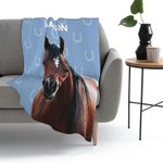 Personalisierte gemaltes Pferd Foto Hufeisen drucken weiche Decke mit Namen Home Decor Geburtstagsgeschenk für Pferdeliebhaber Familie Freunde