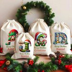 Ayudante de Santa listo para compartir alegría - bolsa de regalo personalizada de lona con cordón detalles para fiestas regalo de Navidad