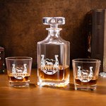 Personalized Engraved Horseshoes Horse Name Whiskey Decanter Glasses with Wooden Storage Box Bar Accessory Birthday Gift for Men Whiskey Lovers