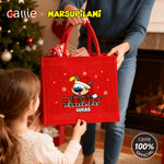 Personalized Long Tailed Marsupilami Large Capacity Jute Red Tote Bag with Name Christmas Gift for Women Girls | Callie × Marsupilami®