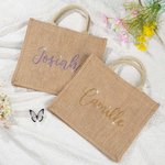 Personalised Rhinestone Large Jute Tote Bag with Name Wedding Party Birthday Gift for Women