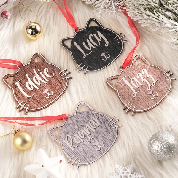 Personalisierte niedliche Katze Gesicht Ornament mit Namen Baumschmuck Weihnachtsgeschenk für Familie Freund Katzenliebhaber