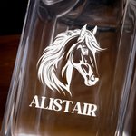 Personalized Engraved Horseshoes Horse Name Whiskey Decanter Glasses with Wooden Storage Box Bar Accessory Birthday Gift for Men Whiskey Lovers