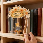 Gepersonaliseerde Leeskat Schommel Houten Bibliotheek Teken Boek Leest Tracker Set met Naam en Tekst Boekenplank Decor Verjaardagscadeau voor Lezers Boekenliefhebbers