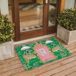 Personalized Leopard Pagoda Chinoiserie Non-Slip Door Mat with Initial Entryway Home Decor Housewarming Gift for Family