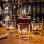 Personalized Engraved Horseshoes Horse Name Whiskey Decanter Glasses with Wooden Storage Box Bar Accessory Birthday Gift for Men Whiskey Lovers