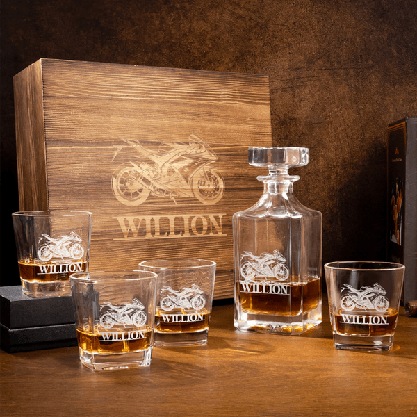 Personalised Motorbike Engraved Name Whiskey Decanter Bar Accessory Birthday Gift for Men Whiskey Lovers