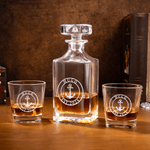 Personalized Boat Anchor Whiskey Decanter Glass Box with Engraved Name and Date Birthday Anniversary Gift for Liquor Lovers