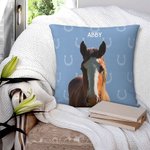 Personalisierte Hufeisen Pferd Gesicht Foto werfen Kissenbezug mit Namen Home Decor Geburtstag Jahrestag Geschenk für Pferdebesitzer Liebhaber
