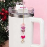Personalized Pink Hearts Acrylic Tumbler Charm with Initial Daily Use Birthday Anniversary Gift for Women