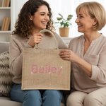 Personalised Rhinestone Large Jute Tote Bag with Name Wedding Party Birthday Gift for Women