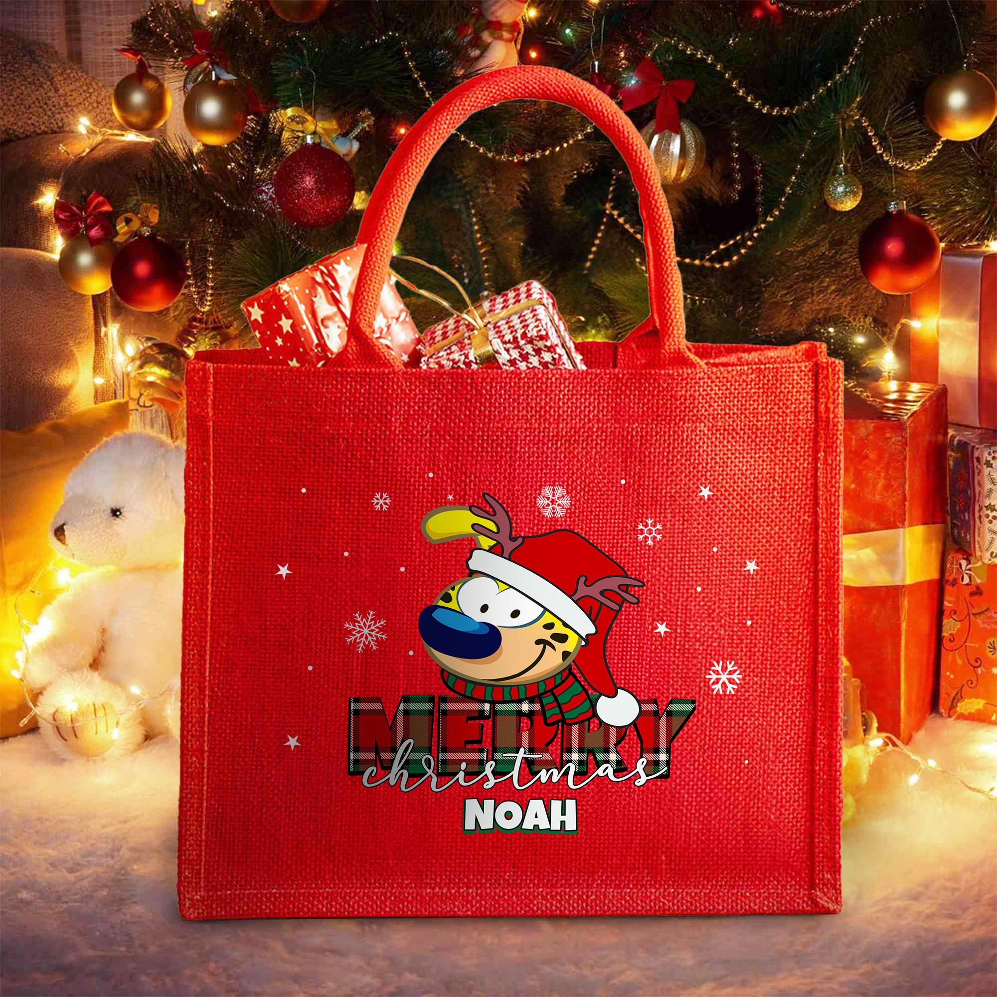 Personnalisé Marsupilami à longue queue Grande capacité Jute Rouge Sac fourre-tout avec Nom Noël Cadeau pour Femmes Filles Callie × Marsupilami®