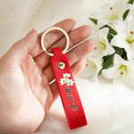 Personalized Watercolor Style Birth Flower PU Leather Keychain with Name Wedding Party Birthday Anniversary Gift for Her