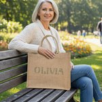 Personalised Rhinestone Large Jute Tote Bag with Name Wedding Party Birthday Gift for Women