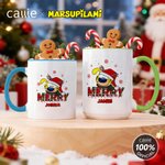 Personalized Long Tailed Marsupilami Merry Christmas 11 oz 15 oz Ceramic Mug with Name Christmas Gift for Family Friend | Callie × Marsupilami®