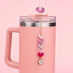 Personalized Pink Hearts Acrylic Tumbler Charm with Initial Daily Use Birthday Anniversary Gift for Women