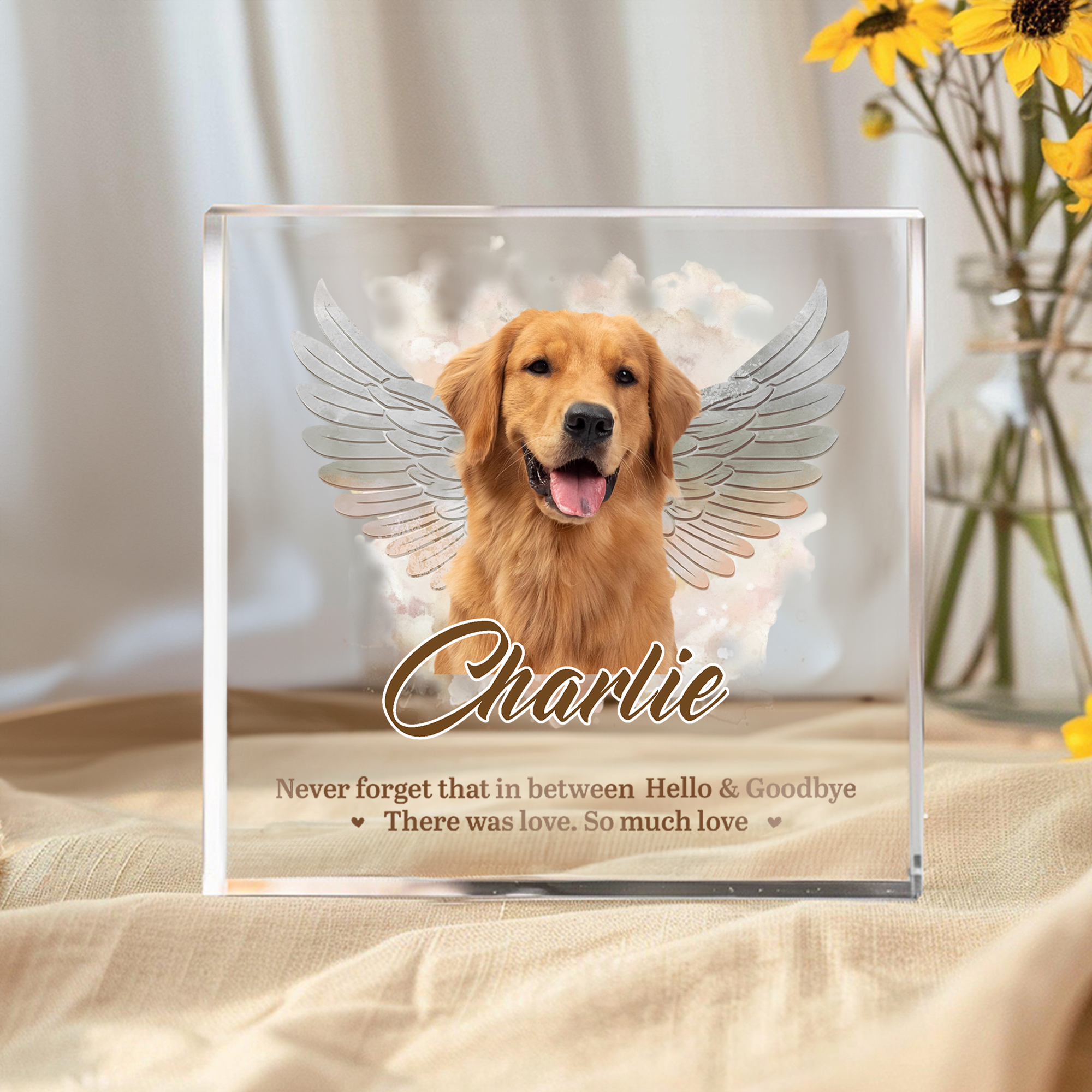 Ornement personnalisé en acrylique avec photo d'animal de compagnie avec nom et texte Cadeau commémoratif de sympathie pour les propriétaires d'animaux de compagnie