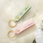 Personalized Birth Flower PU Leather Keychain with Name Wedding Party Birthday Anniversary Gift for Woman