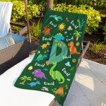 Personalized Dinosaur Flower Tree Quick Dry Soft Oversized Beach Towel with Initial and Name Beach Party Birthday Gift for Kids Dinosaur Lovers