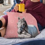 Personalisierte Hufeisen Pferd Gesicht Foto werfen Kissenbezug mit Namen Home Decor Geburtstag Jahrestag Geschenk für Pferdebesitzer Liebhaber