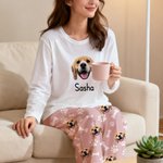 Personalised Multicolor Pet Face Photos Soft Long-Sleeve Lounge Pyjama Set with Name Birthday Gift for Pet Lovers Owners