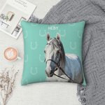 Personalisierte Hufeisen Pferd Gesicht Foto werfen Kissenbezug mit Namen Home Decor Geburtstag Jahrestag Geschenk für Pferdebesitzer Liebhaber