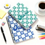 Personalized Birth Flower Checkerboard Pattern A5 Spiral Journal Notebook with Name and 60 Lined Pages Christmas Birthday Gift for Kids