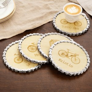 Personalized Multi-Pattern Engraved Bicycle Chain Coaster with Text Daily Use Birthday Gift for Cycling Enthusiast