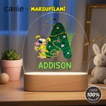 Personalisierte Long-Tailed Leopard Marsupilami Oval LED-Nachtlicht mit Namen und hölzernen Basis Geburtstag Geschenk für Kleinkinder Kinder | Callie × Marsupilami®