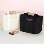 Personalized Embroidered Name Multi-Pocket Canvas Tote Bag with Shoulder Strap Daily Use Birthday Gift for Women