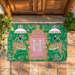Personalized Leopard Pagoda Chinoiserie Non-Slip Door Mat with Initial Entryway Home Decor Housewarming Gift for Family