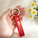 Personalized Birth Flower PU Leather Keychain with Name Wedding Party Birthday Anniversary Gift for Woman