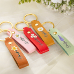 Personalized Watercolor Style Birth Flower PU Leather Keychain with Name Wedding Party Birthday Anniversary Gift for Her