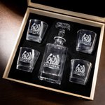 Personalized Engraved Horseshoes Horse Name Whiskey Decanter Glasses with Wooden Storage Box Bar Accessory Birthday Gift for Men Whiskey Lovers