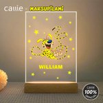 Personalized Long-Tailed Leopard Marsupilami Name Acrylic LED Night Light with Wooden Base Home Decor Birthday Gift for Kids | Callie × Marsupilami®